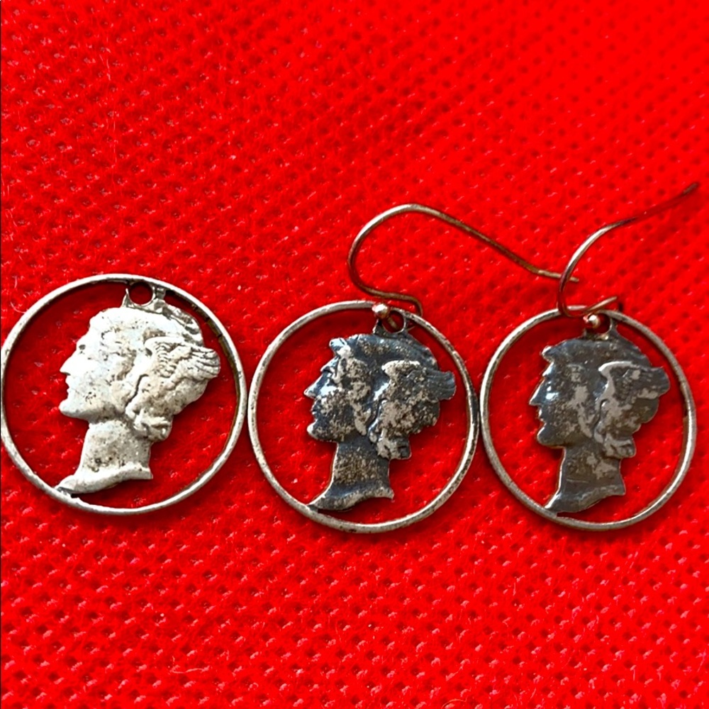 VTG 900 silver cutout USA Mercury dime earrings +